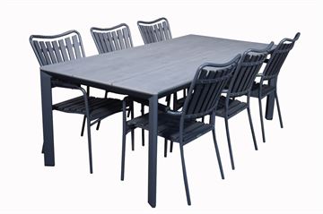 Hagemøbelsett - 205 cm bord + 6 stoler i ny grå artwood